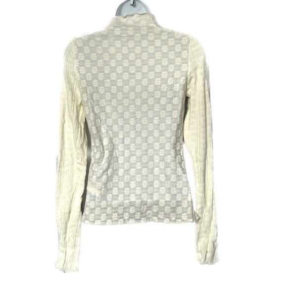 Free People Mock Neck Knit Top Size Small Gardenia Long Sleeve Lace Stretch - Picture 3 of 10